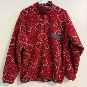 Patagonia Sweater Mens Medium Red Aztec Synchilla T Snap Pullover Fleece Outdoor